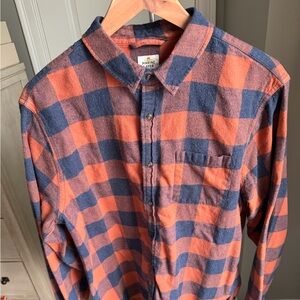 Marine Layer Men's Casual Plaid Shirt in Orange and Blue